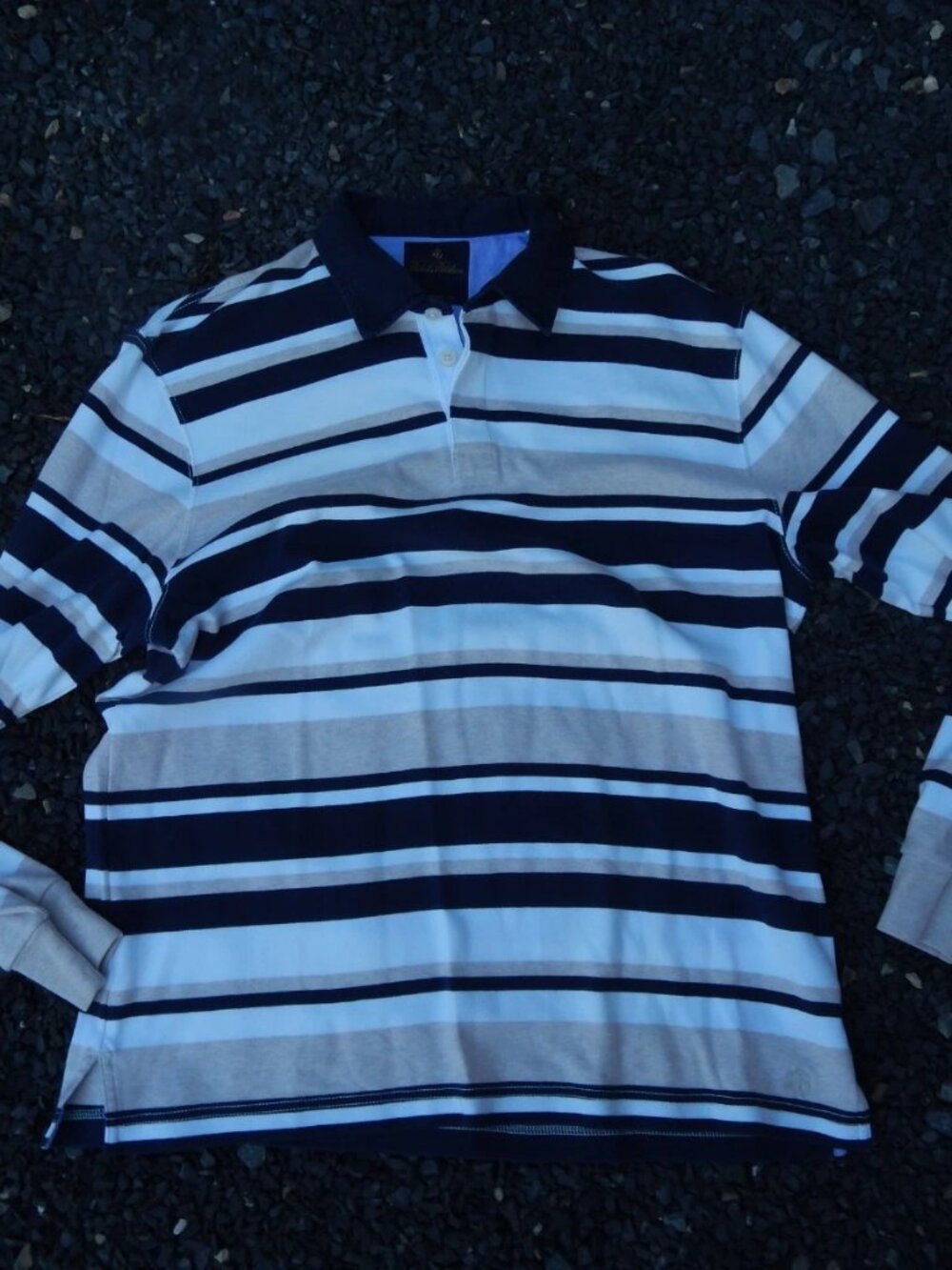 Brooks Brothers Long Sleeve Polo Rugby Shirt Size Large Striped 100% Cotton
